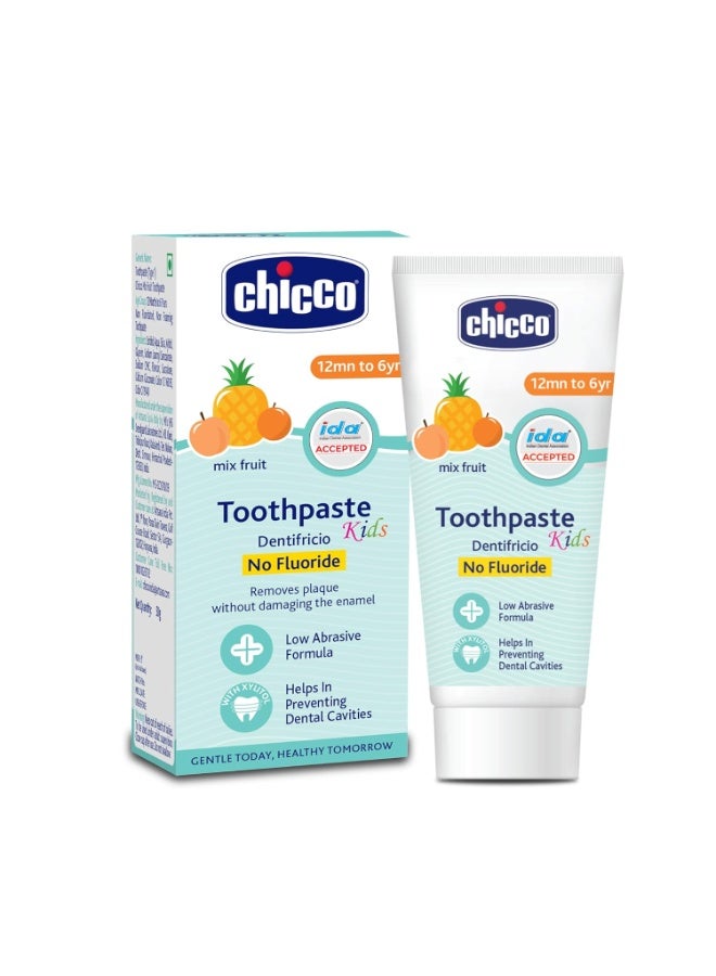 Chicco Toothpaste for Kids Best for Baby (1y-6y), Mix Fruit Flavour, 50g | Fluoride-Free & Low Abrasive | Removes Plaque, Helps Prevent Cavities | IDA Accepted - Image 1